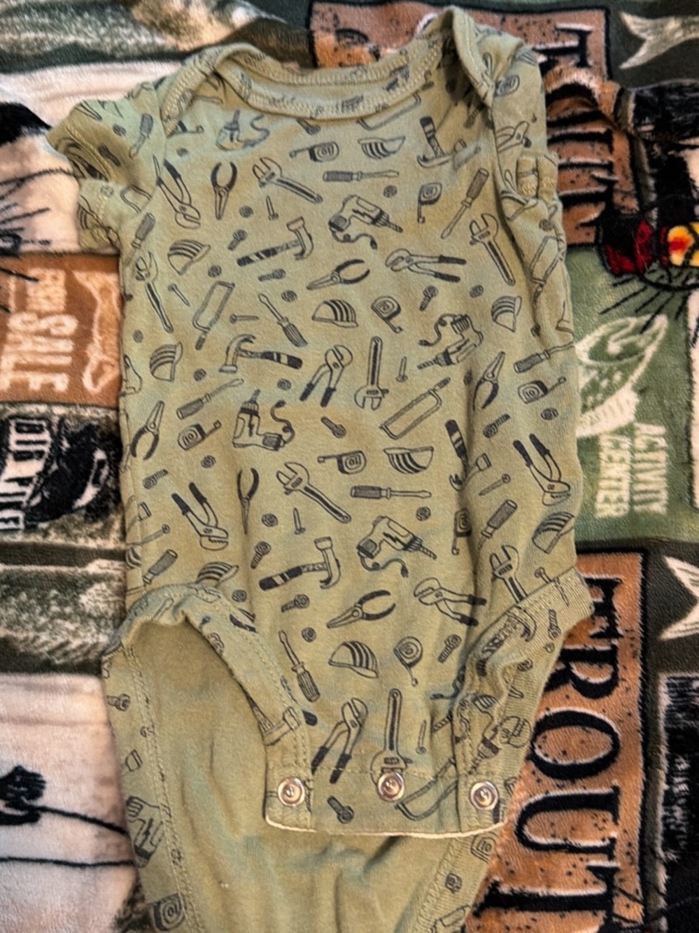 Carter's Olive Green Tool-Print Short Sleeve Bodysuit